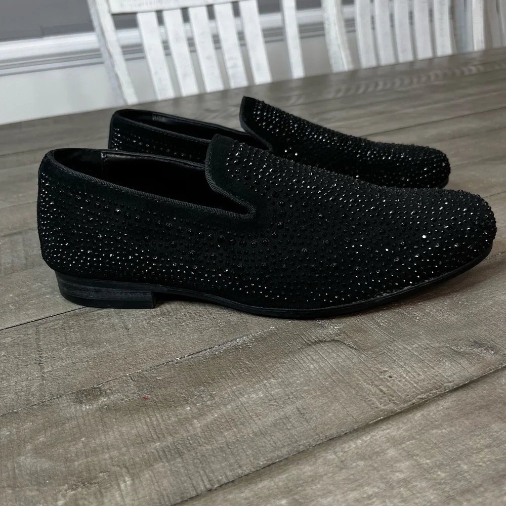Moretti Black Label Studded Rhinestone Loafers Sz‎ 9.5  EEE